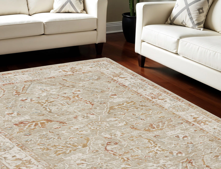 8' X 10' Floral Power Loom Distressed Area Rug With Fringe - Green