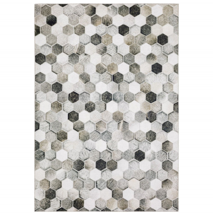 9' x 12' Geometric Power Loom Stain Resistant Area Rug - Gray Charcoal Brown Tan And Ivory
