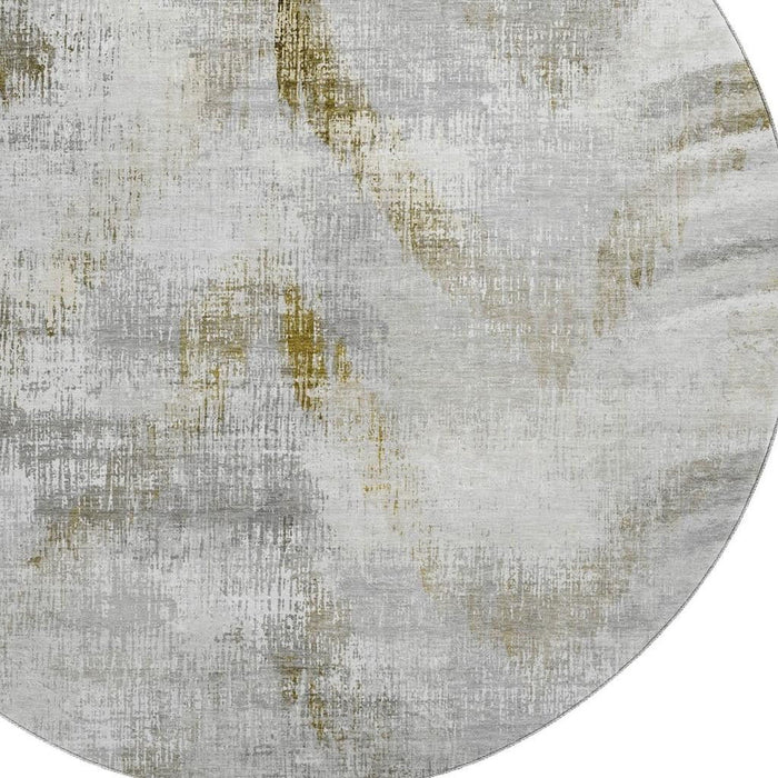 8' Abstract Washable Round Rug With UV Protection - Taupe / Brown