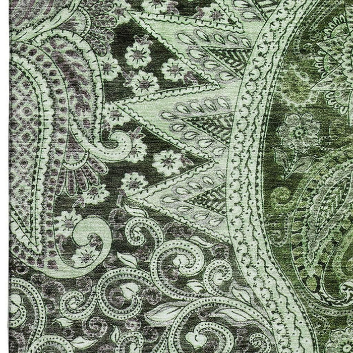 10' X 14' Paisley Washable Area Rug With UV Protection (683752) - Olive Green / Purple / Ivory