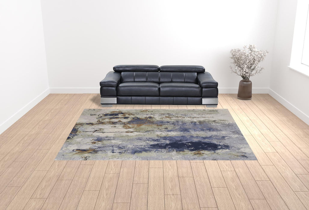 10' x 13' Abstract Power Loom Area Rug - Blue Orange And Ivory