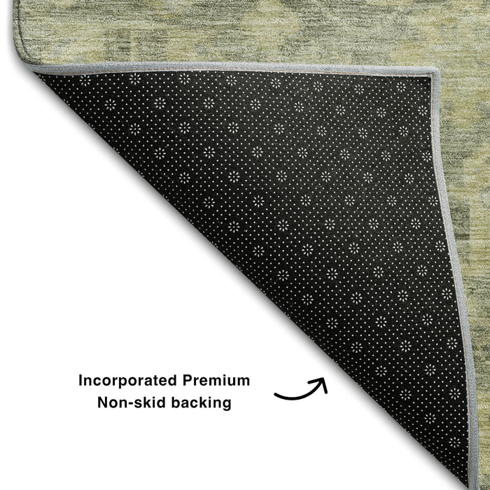 10' X 14' Damask Washable Area Rug With UV Protection (684418) - Sage / Gold