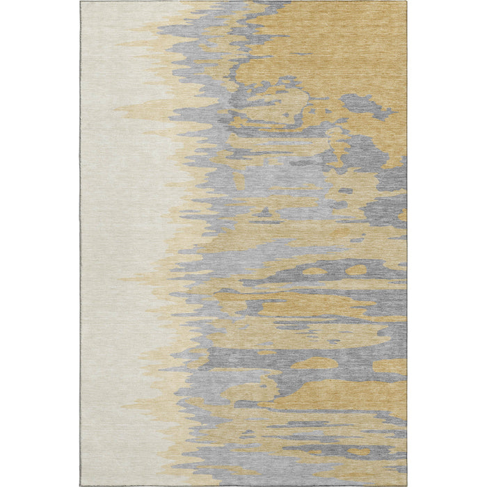 10' X 14' Abstract Washable Area Rug With UV Protection (682361) - Gold / Ivory / Gray