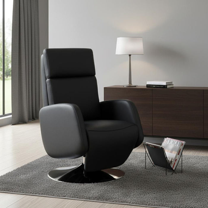 Tufted Genuine Leather Power Swivel Recliner (730555) - Black