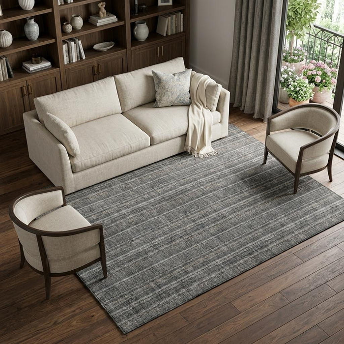 10' X 14' Striped Washable Area Rug With UV Protection (677549) - Gray / Silver