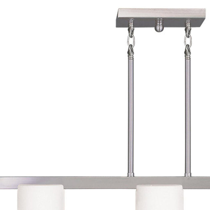 Three Light Metal Dimmable Chandelier With Shades - Nickel / White