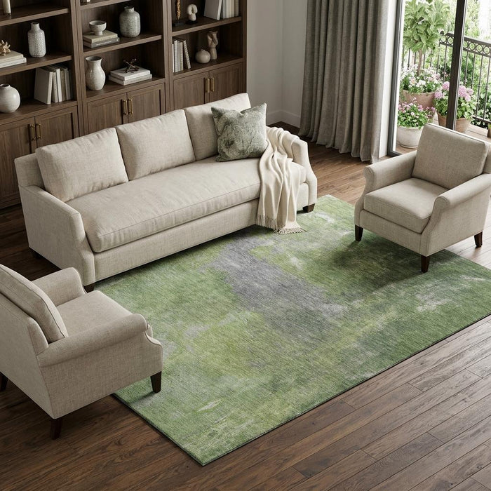 10' X 14' Abstract Washable Area Rug With UV Protection (693234) - Green / Gray