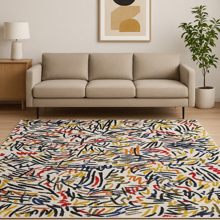 6' X 8' Abstract Washable Area Rug (551710) - White