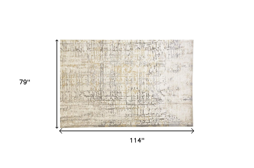 7' x 10' Abstract Stain Resistant Area Rug - Ivory And Gray