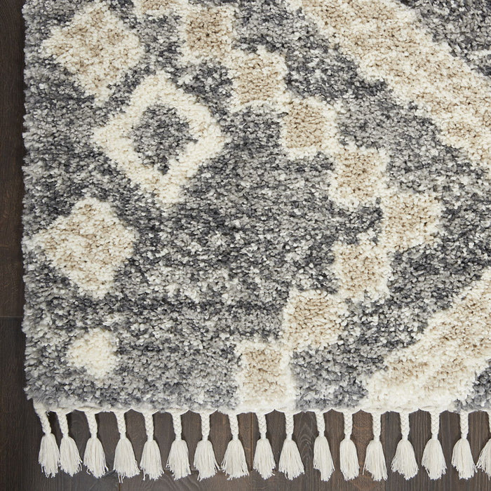 4' X 6' Geometric Shag Non Skid Area Rug With Fringe (552488) - Ivory / Gray