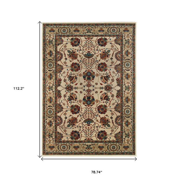 7' X 10' Floral Area Rug - Ivory And Red