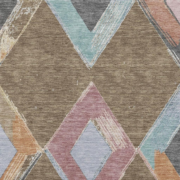 10' X 14' Geometric Washable Area Rug With UV Protection (710681) - Brown / Blue / Beige