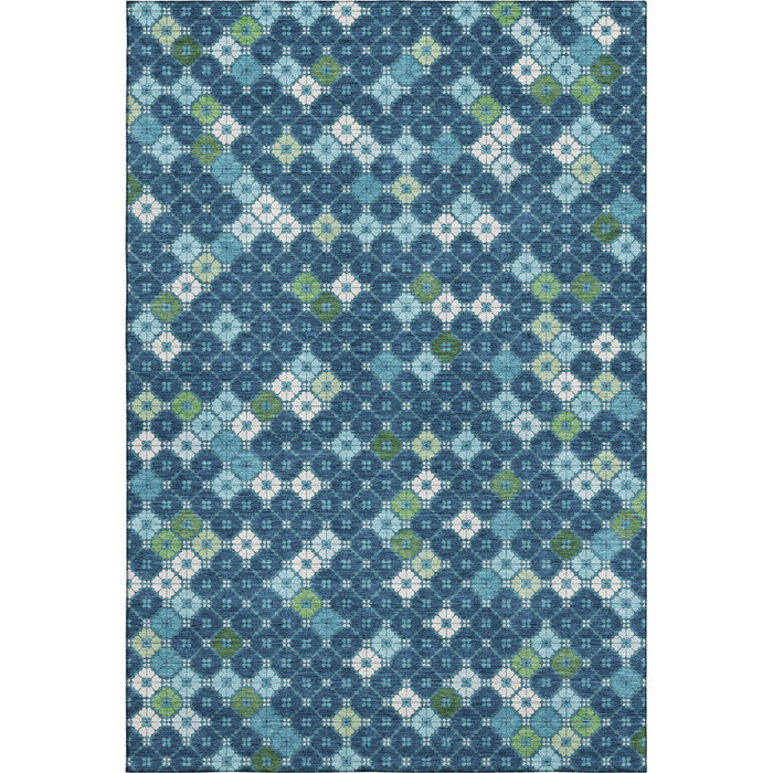 10' X 14' Geometric Washable Area Rug With UV Protection (705317) - Navy Blue / Ivory / Green