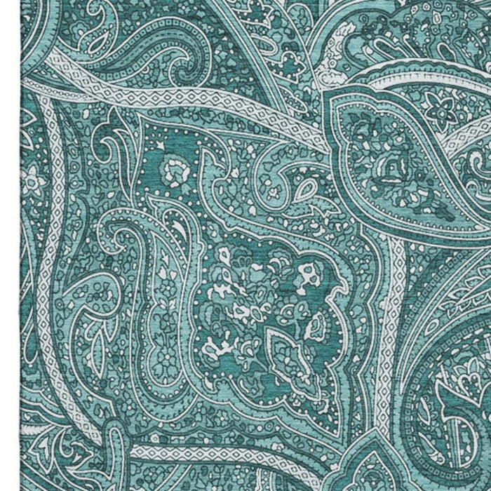10' X 14' Paisley Washable Area Rug With UV Protection (652671) - Teal / Ivory