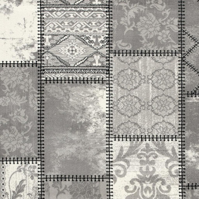 8' X 11' Damask Power Loom Area Rug (487581) - Gray / Ivory