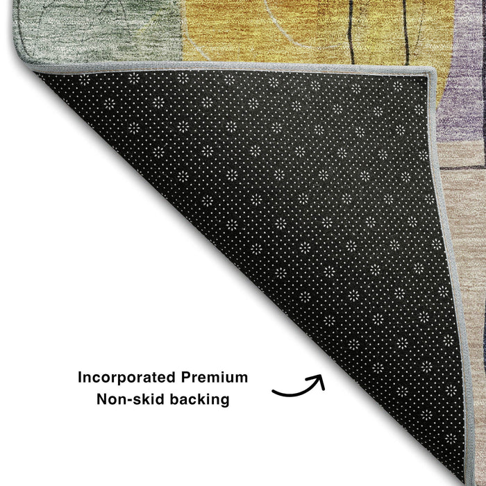 10' X 14' Abstract Geometric Washable Area Rug With UV Protection (684774) - Plum / Gold / Navy Blue
