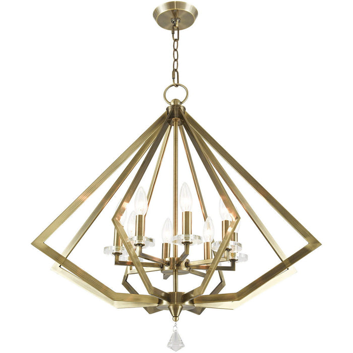 28" Eight Light Dimmable Chandelier With Shades - Antiqued Brass