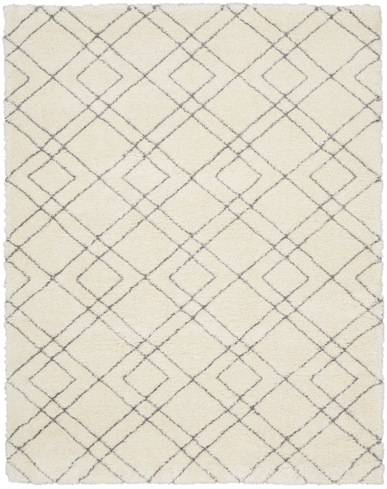 7' X 9' Geometric Shag Area Rug - Ivory And Gray
