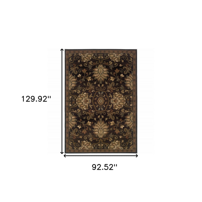 8' x 11' Oriental Power Loom Stain Resistant Area Rug - Brown Beige Blue And Red