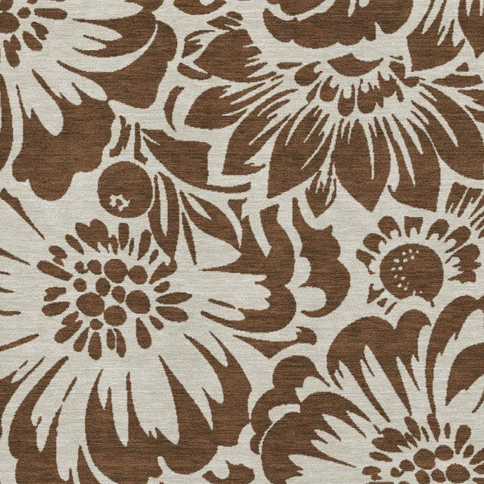 10' X 14' Floral Washable Area Rug With UV Protection (648628) - Brown / Ivory