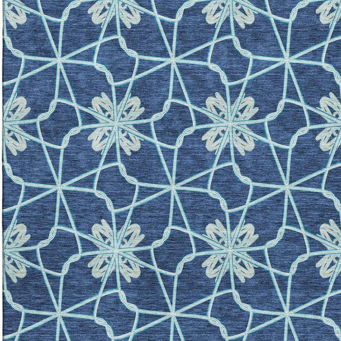 10' X 14' Geometric Washable Area Rug With UV Protection (675942) - Navy Blue / Ivory / Gray