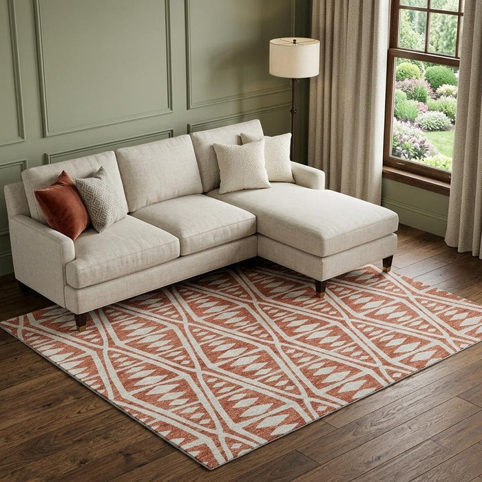 8' X 10' Tribal Washable Area Rug With UV Protection (644884) - Burnt Sienna / Ivory
