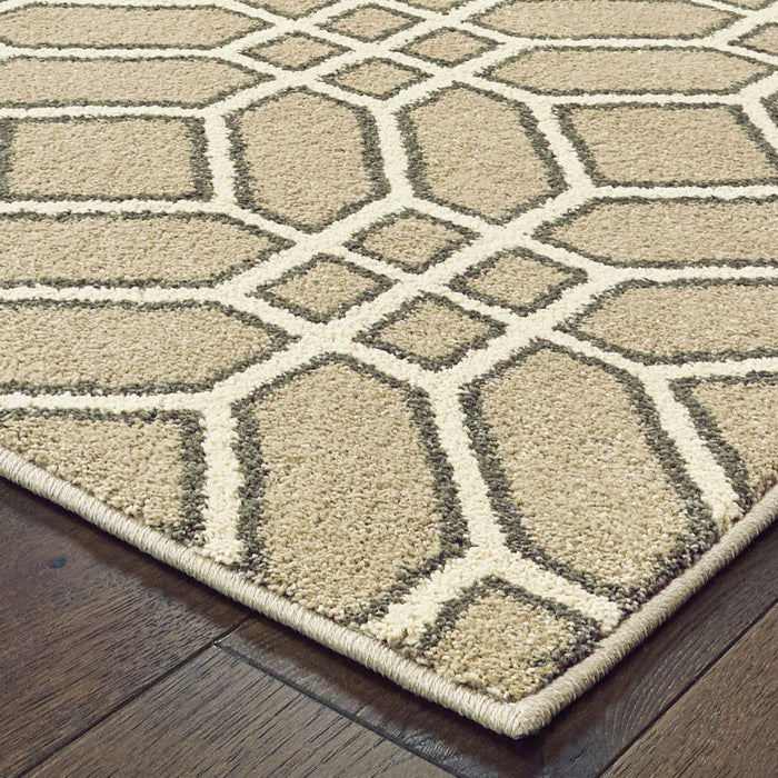 9.8' x 12.8' Geometric Power Loom Stain Resistant Area Rug - Sand And Ivory