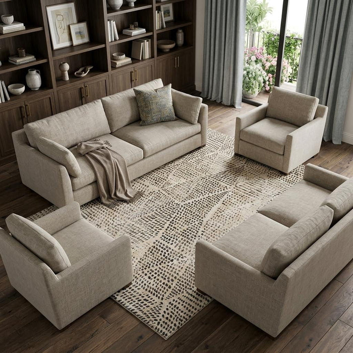10' X 14' Diamond Washable Area Rug With UV Protection (650560) - Beige / Ivory