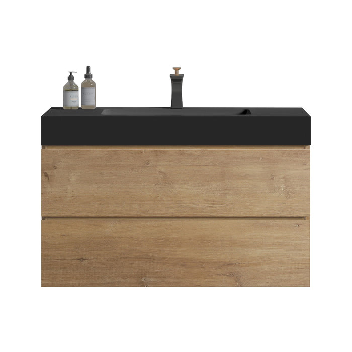 Giga Alice natural oak bathroom vanity with integrated sink, wall-mounted modern design, large storage, single-piece basin, no drain visible