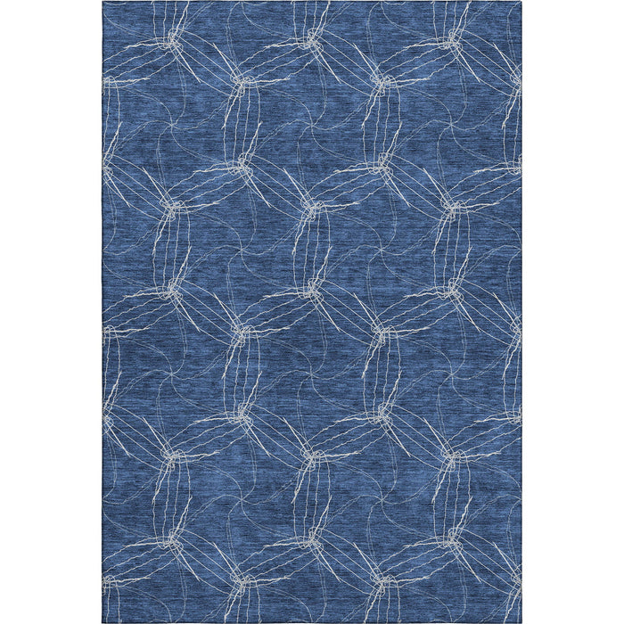 10' X 14' Geometric Washable Area Rug With UV Protection (676584) - Navy Blue / Ivory