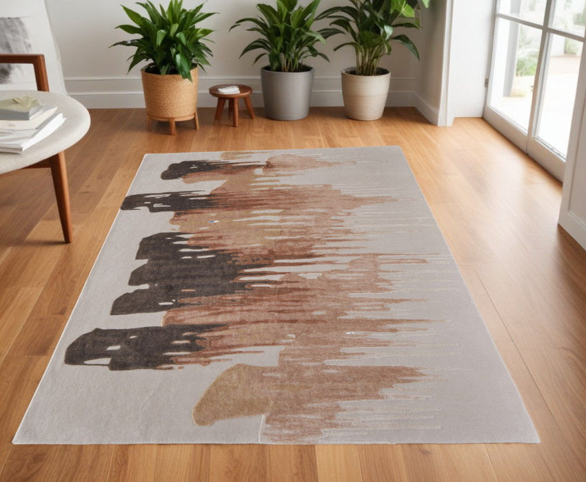 4' x 6' Abstract Hand Tufted Area Rug - Tan Brown And Orange