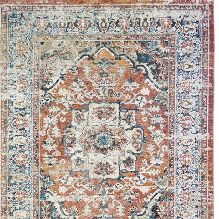 9.2' x 12.5' Oriental Distressed Area Rug With Fringe - Rust