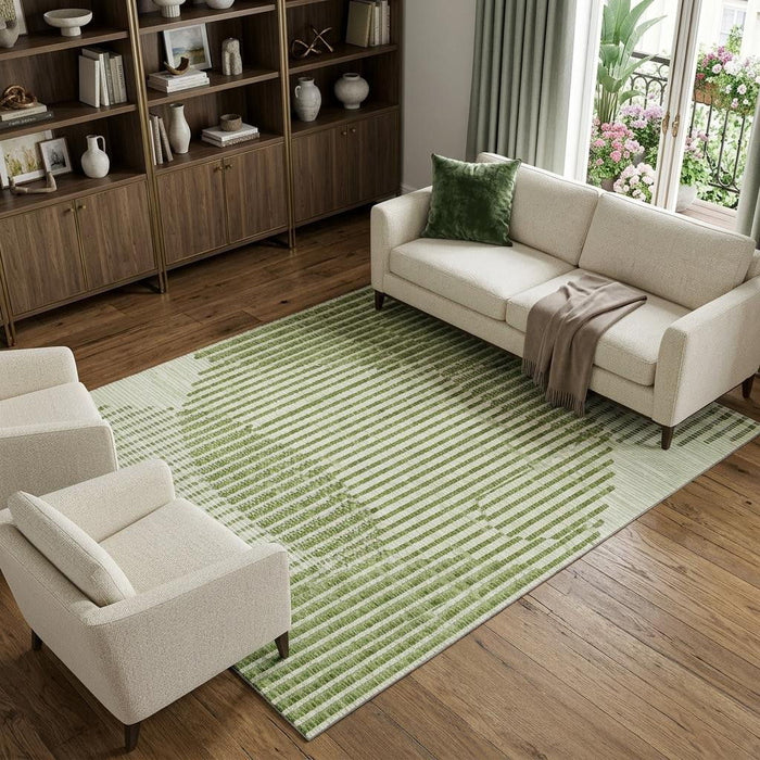 10' X 14' Geometric Washable Area Rug With UV Protection (678790) - Green / Ivory / Gray