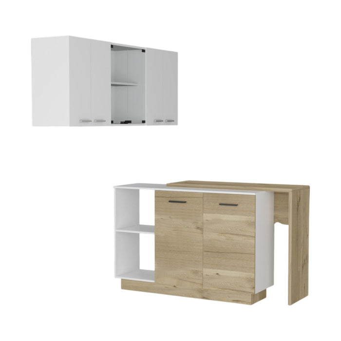 59" Wood Kitchen Island Set With Storage - Natural / White