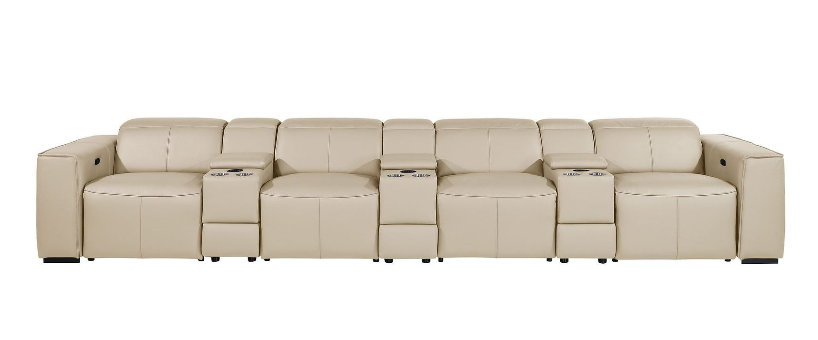 Top Grain Leather Reclining Metal USB Sofa (720419) - Beige