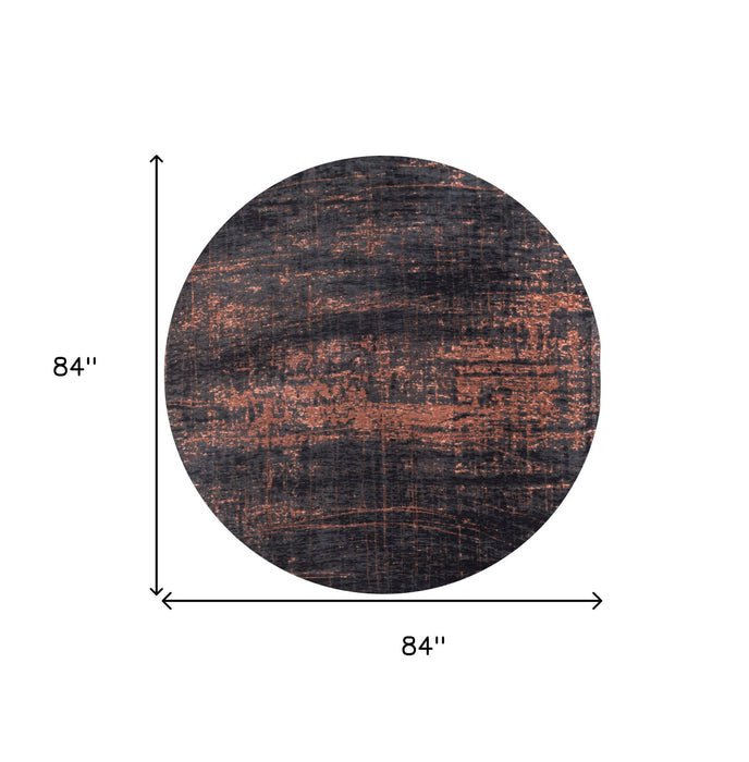 7' x 7' Round Abstract Non Skid Area Rug - Black And Gold