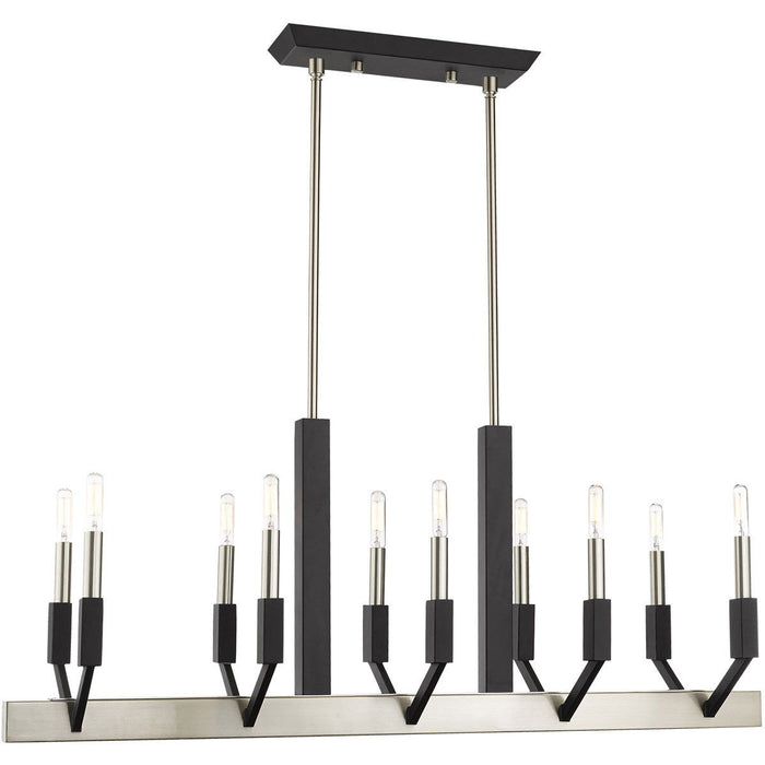 25" Ten Light Dimmable Chandelier With Shades - Nickel
