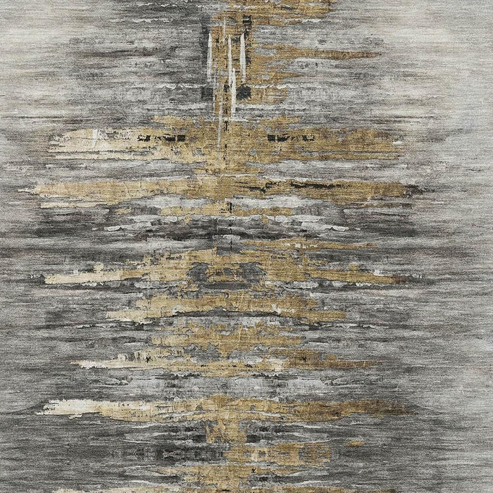 10' X 14' Abstract Washable Area Rug With UV Protection - Gray And Gold