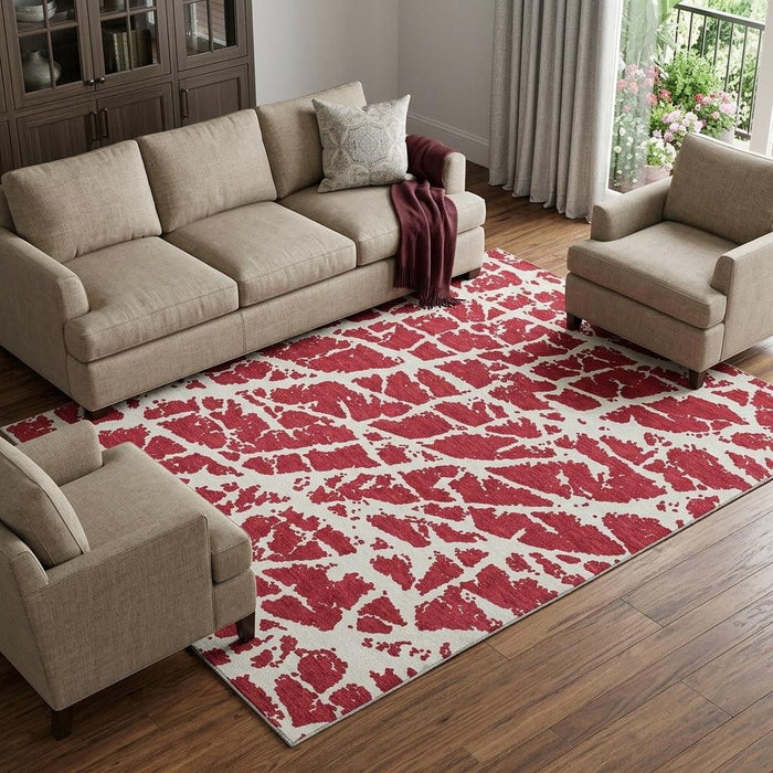 8' X 10' Abstract Washable Area Rug With UV Protection (646588) - Red / Ivory