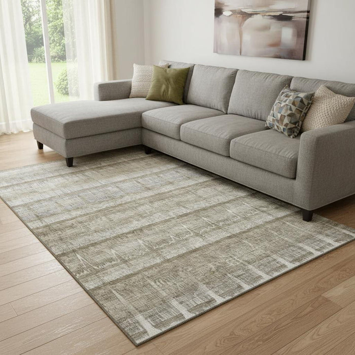 10' X 14' Striped Washable Area Rug With UV Protection (652869) - Taupe / Gray / Beige