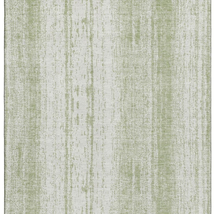 10' X 14' Striped Washable Area Rug With UV Protection (668307) - Artichoke Green / Ivory