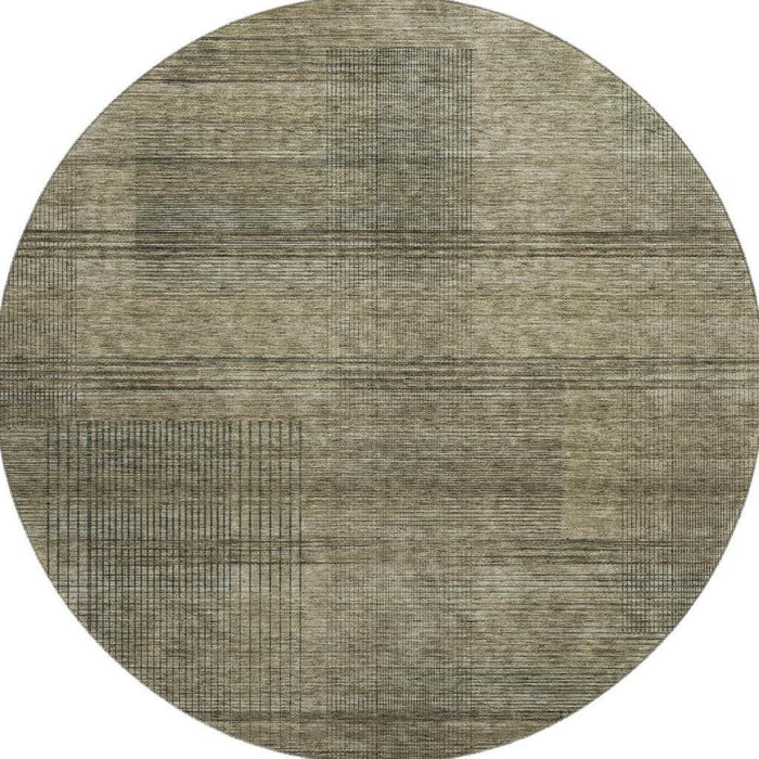 8' Striped Washable Round Rug With UV Protection - Brown