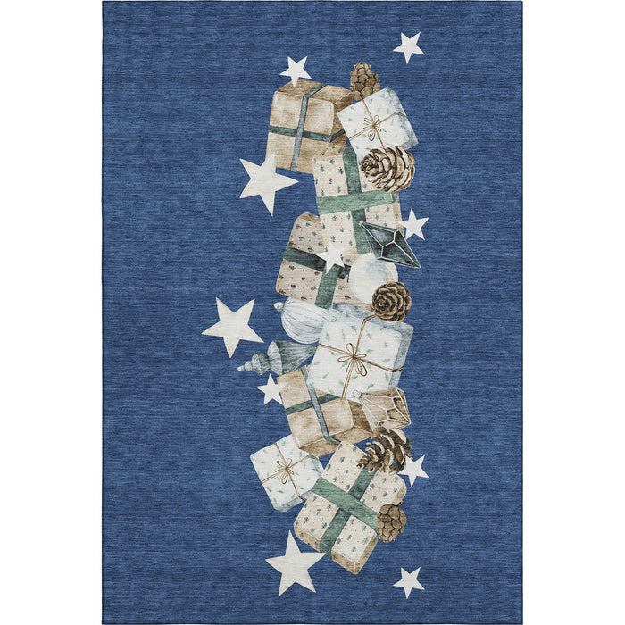 10' X 14' Geometric Washable Area Rug With UV Protection (702371) - Navy Blue / Beige / Ivory