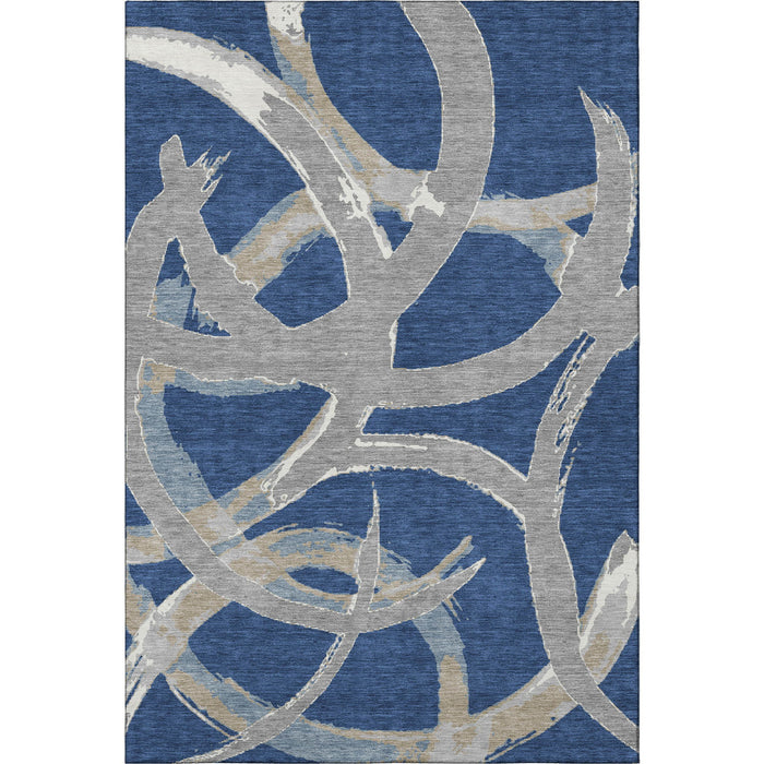10' X 14' Abstract Washable Area Rug With UV Protection (680265) - Navy Blue / Gray / Ivory