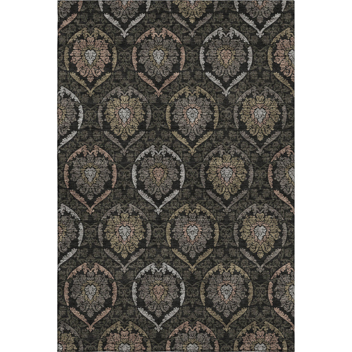 8' X 10' Medallion Washable Area Rug With UV Protection - Black / Gray