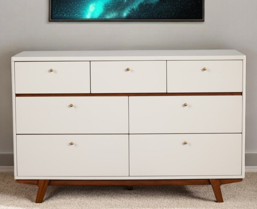 Wood Seven Drawer Double Dresser - Brown / White