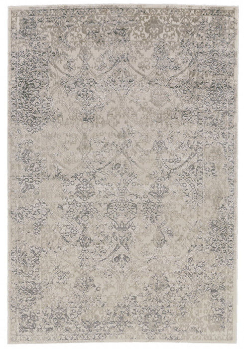 8' x 11' Abstract Stain Resistant Area Rug - Ivory Gray And Black