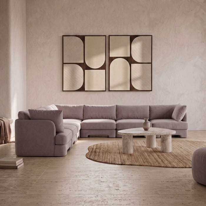 Meridian Furniture Hammond velvet performance fabric 7-piece corner sectional sofa with plush upholstery and modern design.