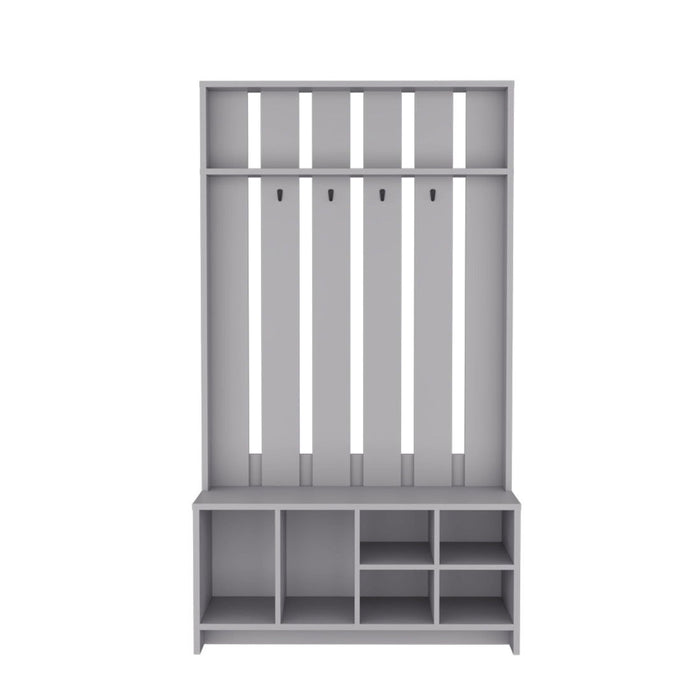 68" Wood Four Hook Coat And Shoe Rack - Gray