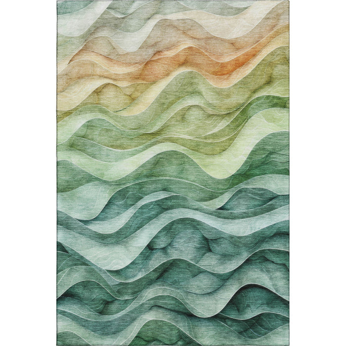 10' X 14' Abstract Washable Area Rug With UV Protection (692472) - Teal / Peach / Lime Green